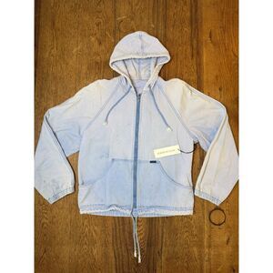 Alpha Faded Canvas Hooded Jacket Light Blue 100% Cotton Size Small NWT